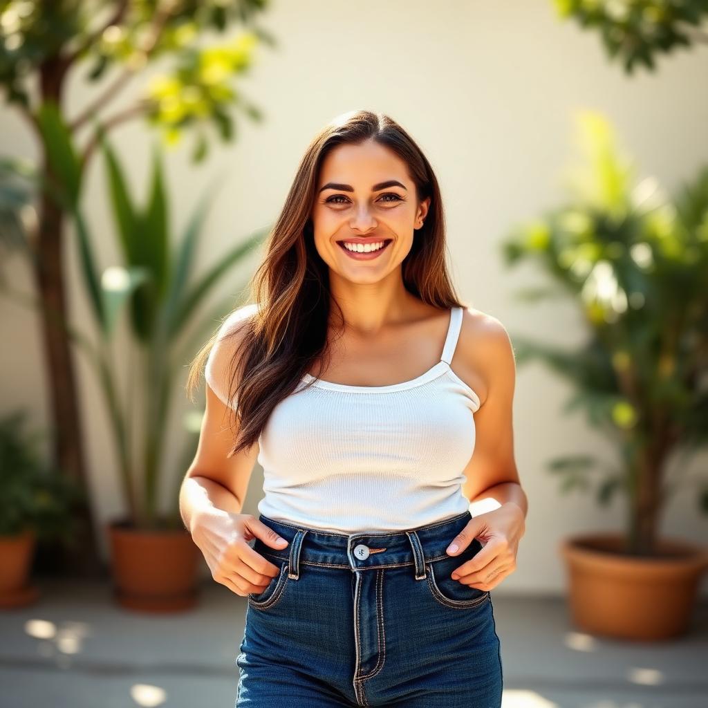 Woman showing weight loss result after taking GLPremium GLP-1